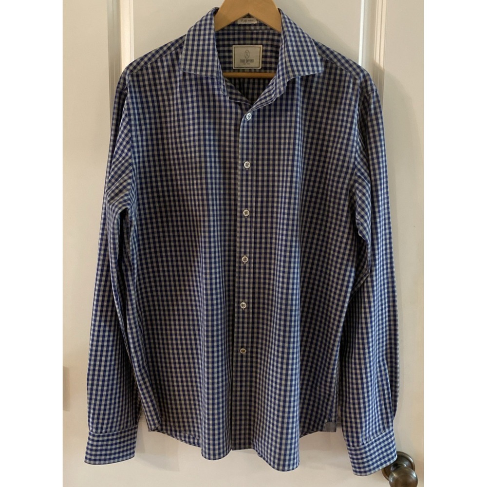 Todd Snyder Mens Shirt 16.5 36/37 Blue Plaid 2-Ply 100% Cotton Long Sleeve